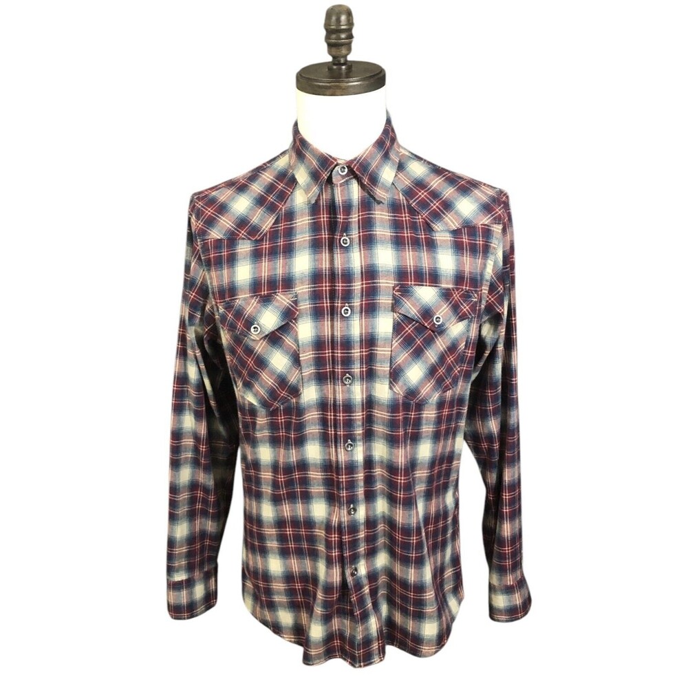 Wrangler Western Button Down Shirt Mens Red And Blue Plaid Small